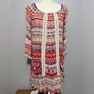 Voom boho striped dress with pockets. Size M